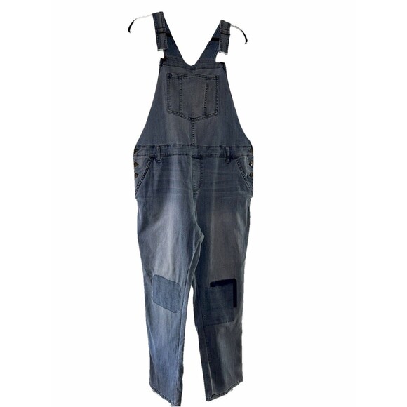 Y2K Patchwork Denim Overalls Light Wash Straight Leg 16W Plus Vintage Workwear - Picture 3 of 12